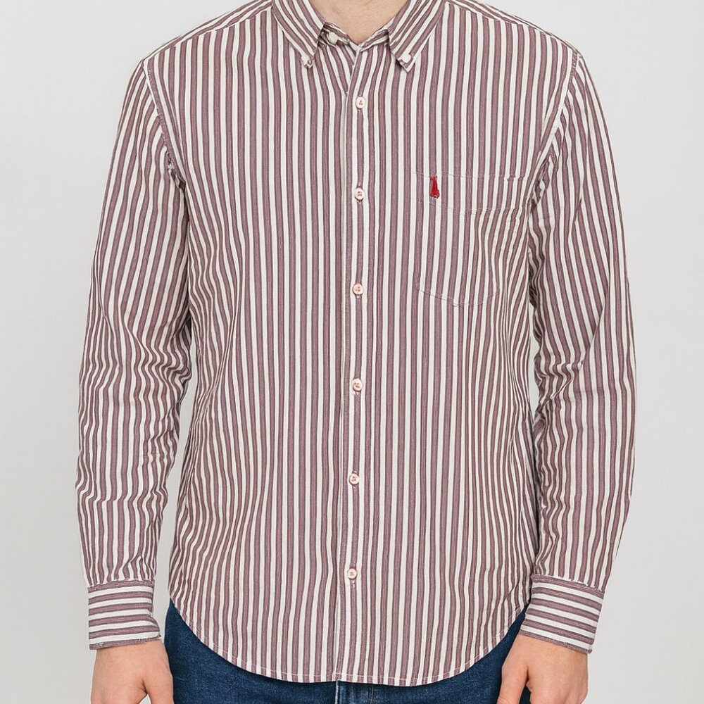 Parx Men’s Long Sleeve Striped Button Up Shirt‎ Size 42 Large White Maroon